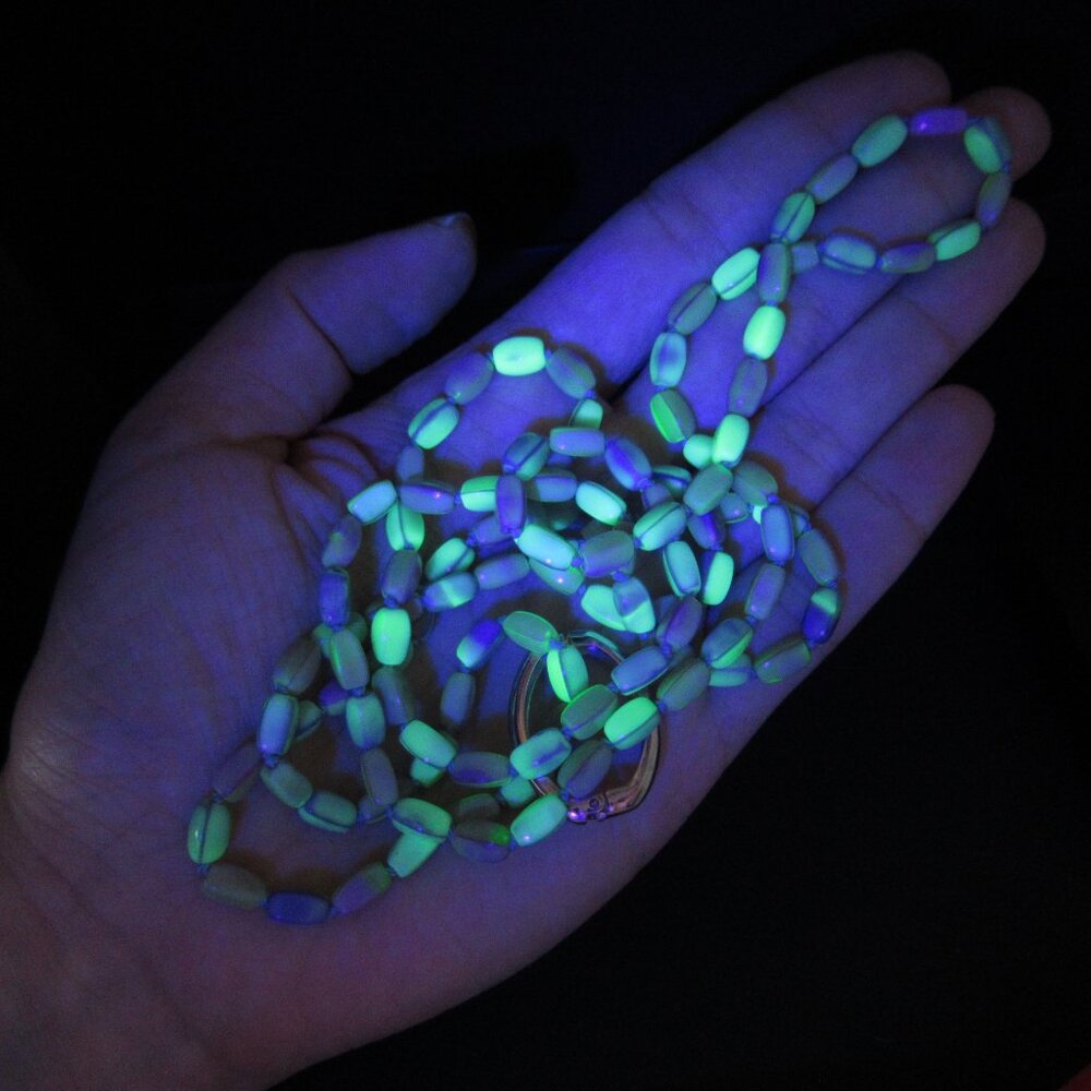 Uranium glass vintage hand knotted bead necklace